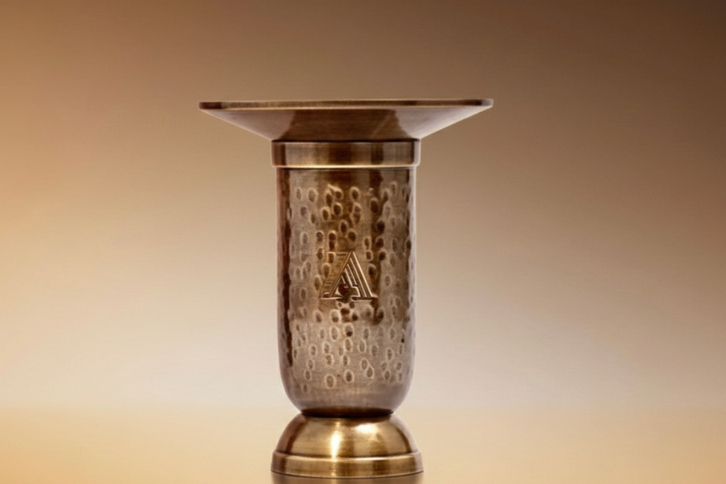 Hand-hammered solid brass incense holder for natural incense sticks.