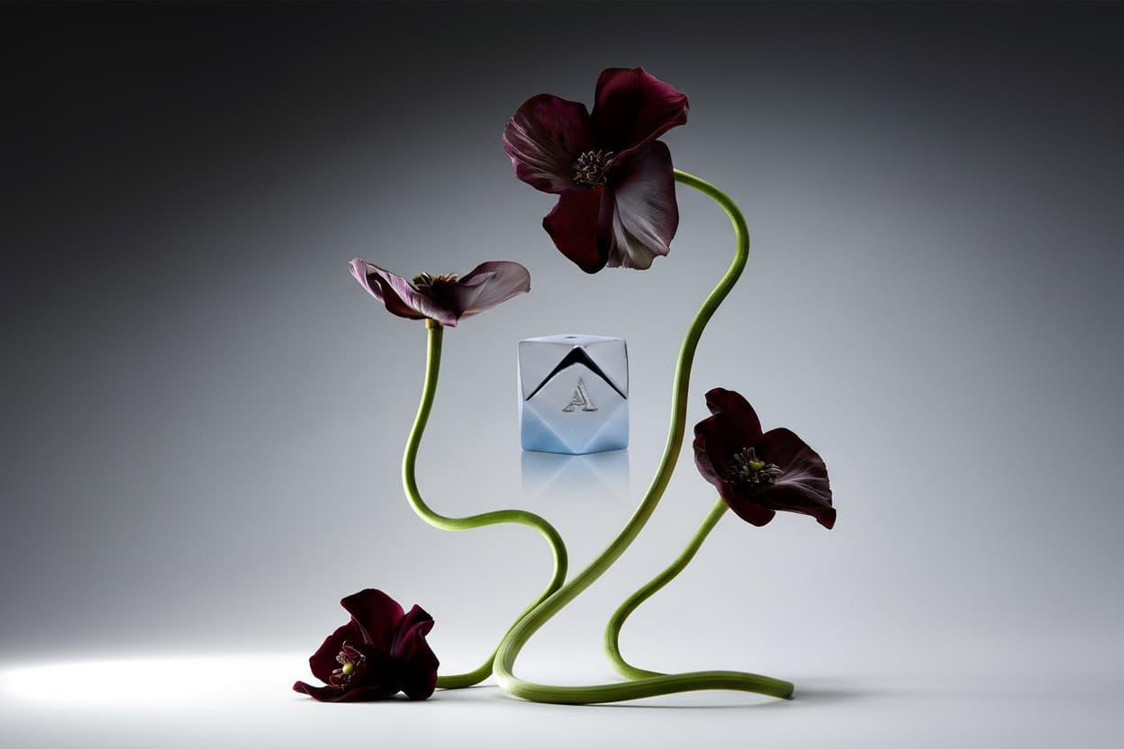 Sculptural Hexagon incense burner in high-shine nickel-plated aluminum for modern home decor.