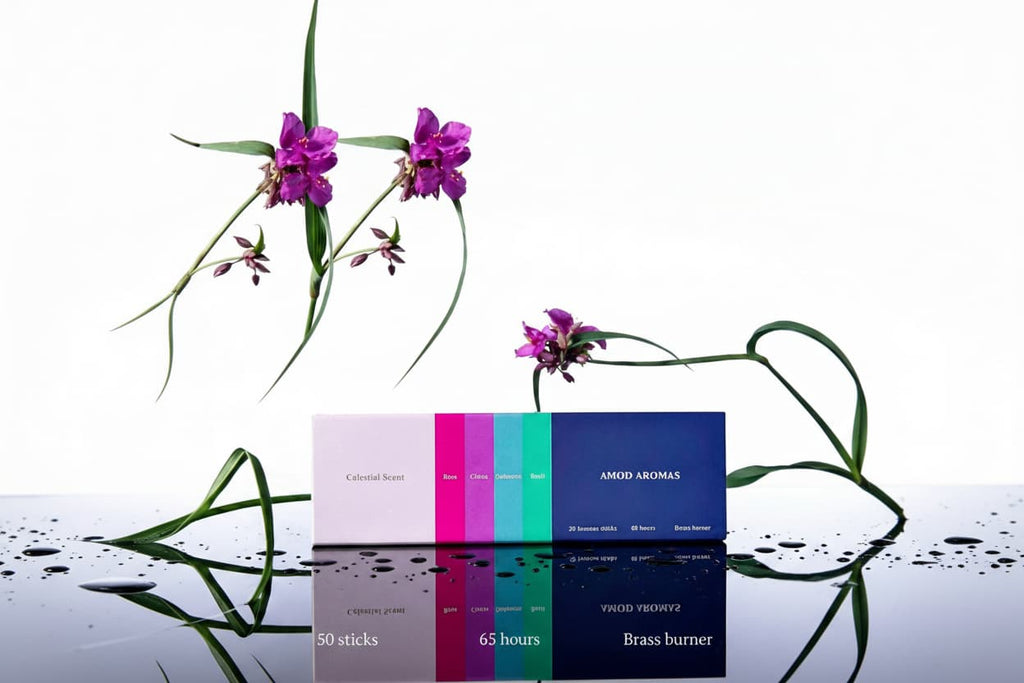 Minimalist product laydown showcasing Celestial Scent’s premium magnetic click-top packaging and botanical ingredients.
